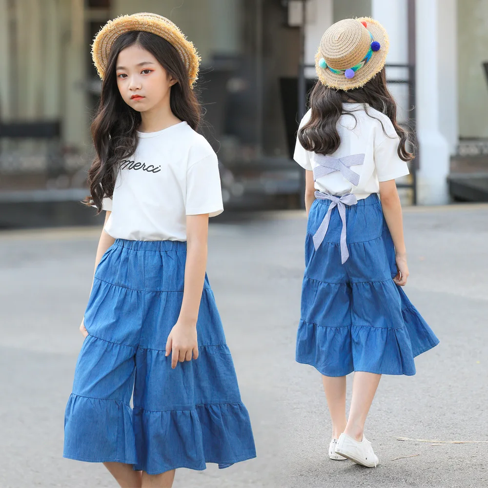 Комплекты летней одежды для девочек-подростков белая футболка с надписью