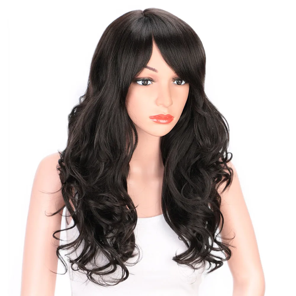 AISI HAIR 24 дюйма натуральные волнистые волосы парик с челкой термостойкие черный