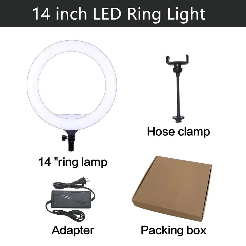 14 inch LED Ring Light Phone Clamp Ring Lamp 3000K-6500K Dimmable Photography Studio Fill Light For Camera Photo Videos Lights
14 inch LED Ring Light Phone Clamp Ring Lamp 3000K-6500K Dimmable Photography Studio Fill Light For Camera Photo Videos Lights
