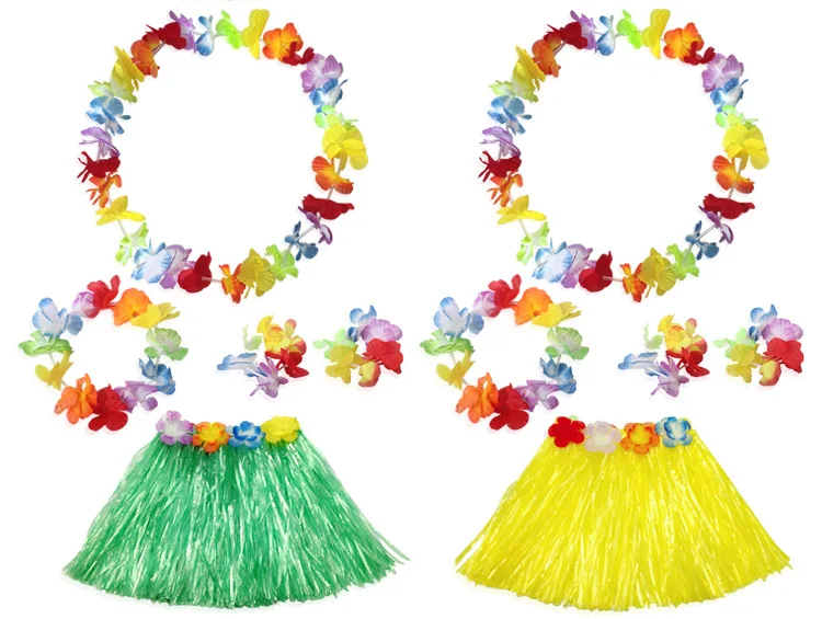 Hawaiian Dance Child Skirt with Leis Costume, Elastic Luau Grass, Hawaiian Flower Bracelets, Headband, Necklace, 40cm, 5pcs 6Pcs Hawaiian Dance Child Skirt with Leis Costume, Elastic Luau Grass, Hawaiian Flower Bracelets, Headband, Necklace, 40cm, 5pcs 6Pcs