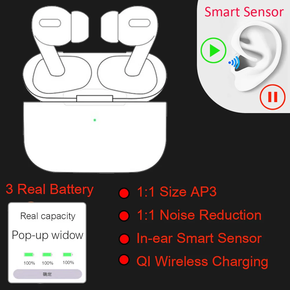New 1:1 Pro 3 tws Wireless Bluetooth Earphones Smart Sensor Headset Stereo Earbuds Qualcomm chip PK H1 W1 chip i1000 i9000 TWS
New 1:1 Pro 3 tws Wireless Bluetooth Earphones Smart Sensor Headset Stereo Earbuds Qualcomm chip PK H1 W1 chip i1000 i9000 TWS
