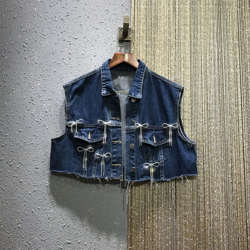 Crystal Bow Loose Cropped Jacket Women's 2020 Spring Autumn New Blue Jeans Vest Female Denim Jacket Girls Short Jean Waistcoat
Crystal Bow Loose Cropped Jacket Women's 2020 Spring Autumn New Blue Jeans Vest Female Denim Jacket Girls Short Jean Waistcoat