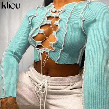 Kliou sexy hollow out drawstring bandage full sleeve crop top ribbed striped short t-shirt club party wear streetwear outfits
Kliou sexy hollow out drawstring bandage full sleeve crop top ribbed striped short t-shirt club party wear streetwear outfits