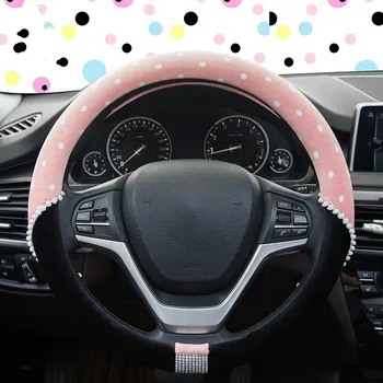 

New Style Plush Car Steering Wheel Cover Non-slip And Sweat-absorbent Winter Plush Diamond-studded Handlebar Cover