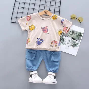 Baby Boy Clothes Sets Cartoon Cat Children's Sets T-Shirt Denim Pants Cotton Kids Boys Clothes Children Clothing Sets Summer
Baby Boy Clothes Sets Cartoon Cat Children's Sets T-Shirt Denim Pants Cotton Kids Boys Clothes Children Clothing Sets Summer