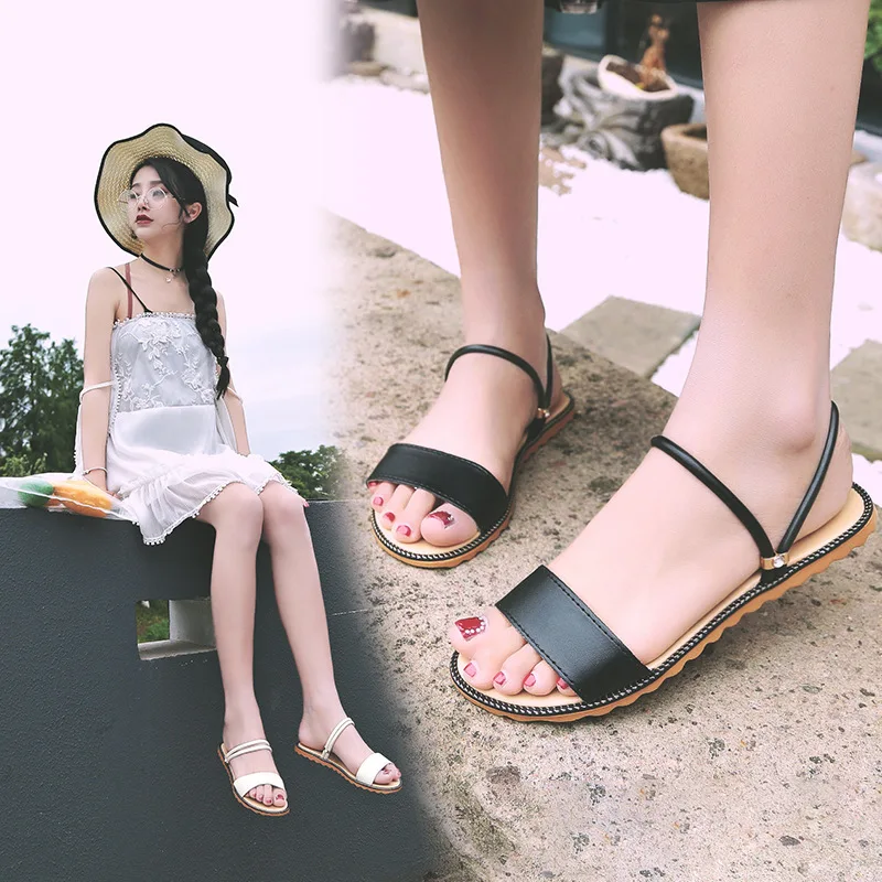 Double Purpose Sandals Women's 2019 Summer New Style Korean-style A- line Peep-Toe WOMEN'S Shoes Casual Flat Versatile Sandals 
Double Purpose Sandals Women's 2019 Summer New Style Korean-style A- line Peep-Toe WOMEN'S Shoes Casual Flat Versatile Sandals