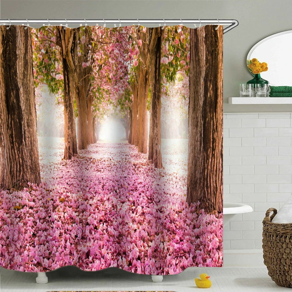 

Nature Forest Shower Curtain Waterproof Bathroom Screen Trees Scenery Curtains Polyester Cloth Home Decoration Bath Curtains