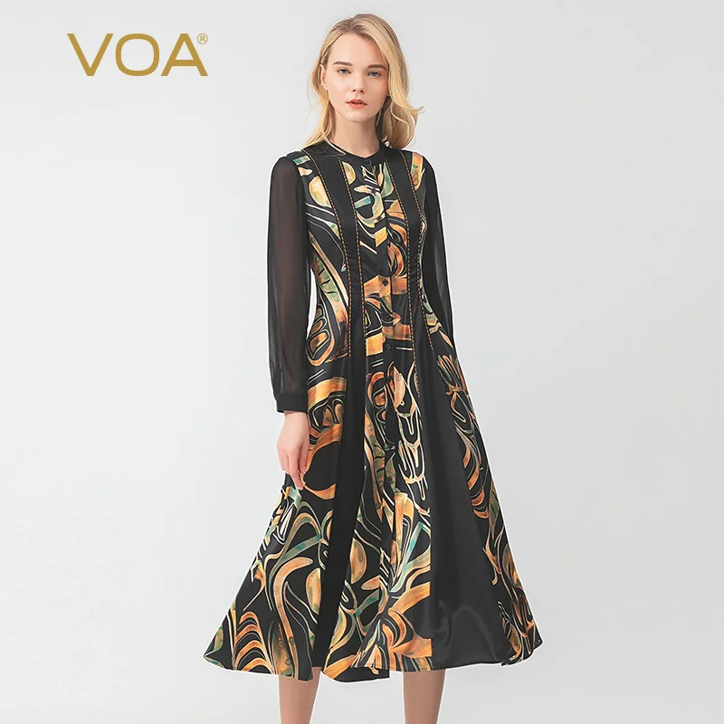 VOA28 Mbi Satin Silk Creative Printing Mosaic Contrast Arch Needle Stand Neck Single Row Button Slim Dress A10671
VOA28 Mbi Satin Silk Creative Printing Mosaic Contrast Arch Needle Stand Neck Single Row Button Slim Dress A10671