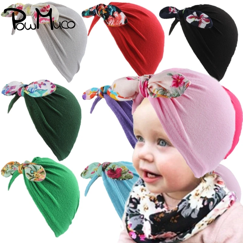 

Powmuco Fashion Handmade Knotted Newborn Indian Hat Colorful Print Bunny Ears Toddler Beanie Caps Warm Children Turban Baby Gift