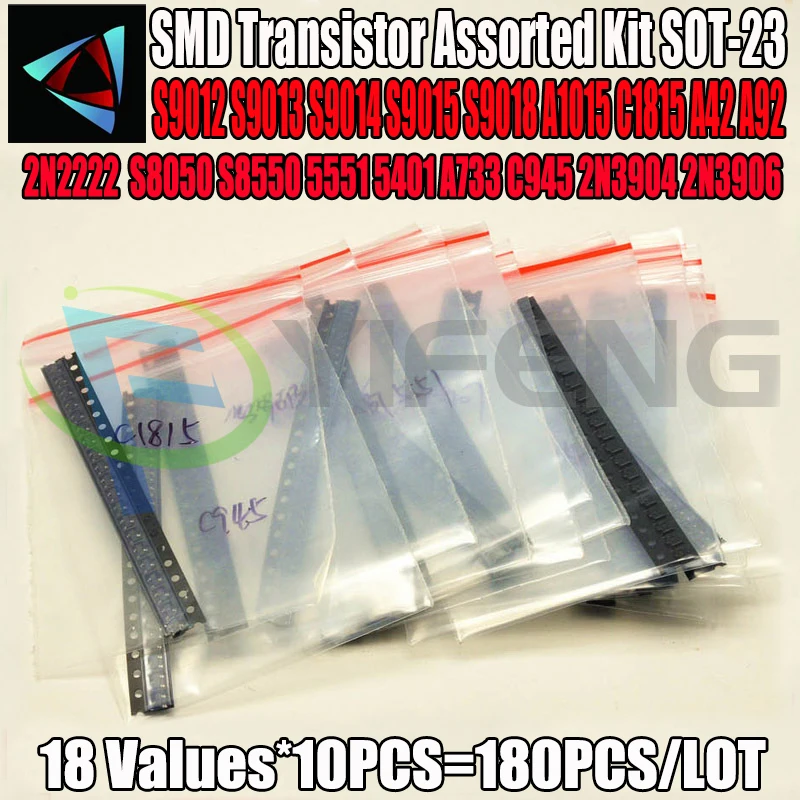 180 Pcs 18 Values SMD Transistor Assorted Kit SOT-23 2N2222 S9013 S9014 S9015 S9018 SMD Triode Transistors
180 Pcs 18 Values SMD Transistor Assorted Kit SOT-23 2N2222 S9013 S9014 S9015 S9018 SMD Triode Transistors