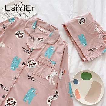 CAIYIER Cute Print Pajamas For Women Autumn Winter Casual Sleepwear Turn-down Collar Lingerie Set Girl Loungwear Korea Homewear
CAIYIER Cute Print Pajamas For Women Autumn Winter Casual Sleepwear Turn-down Collar Lingerie Set Girl Loungwear Korea Homewear