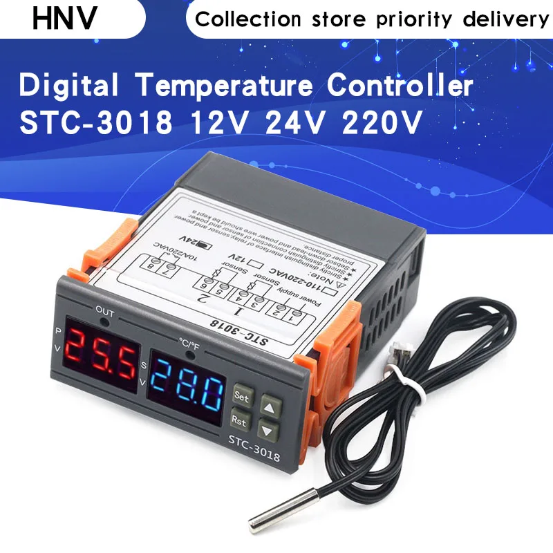 STC-3018 12V 24V 220V Digital Temperature Controller C/F Thermostat Relay 10A Heating/Cooling Thermoregulator Dual LED Display |