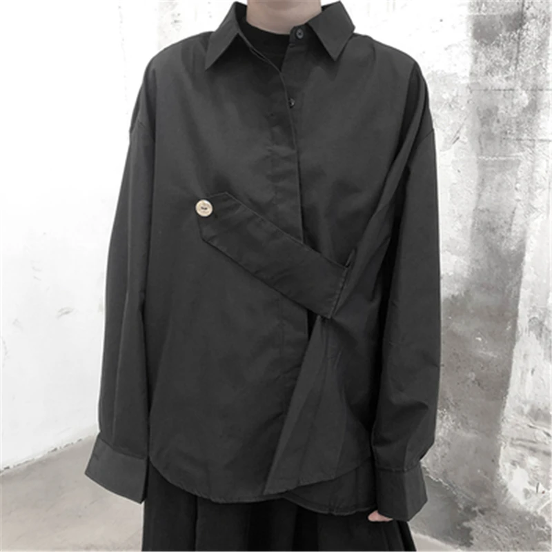 2020 Japan Style Women Shirts Cotton Black Asymmetry Buckle Design Dark Long Sleeve Shirt Lady Gothic Streetwear ropa dark mujer
2020 Japan Style Women Shirts Cotton Black Asymmetry Buckle Design Dark Long Sleeve Shirt Lady Gothic Streetwear ropa dark mujer