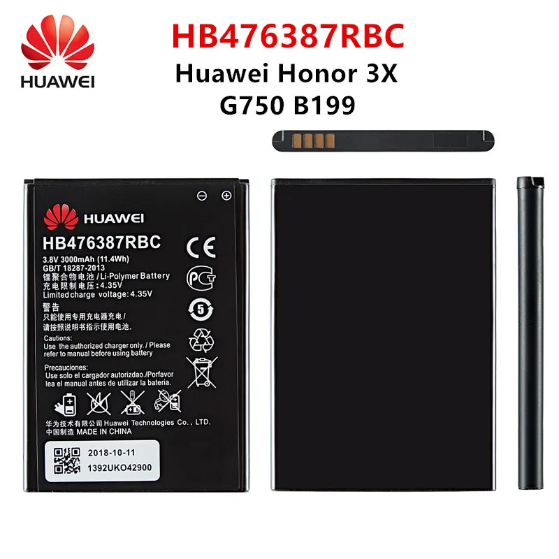 100% оригинал Huawei HB476387RBC 3000mAh аккумулятор для HUAWEI Honor 3X G750 B199 мобильный телефон |