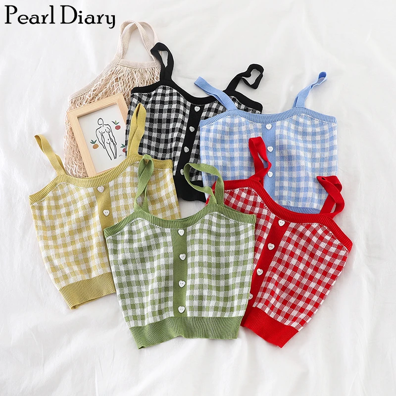 Pearl Diary Womens Knitting Crop Top Retro Plaid Camisole Top Vintage Buttoned Up Short Top Knitted Chic Tee Shirts Camis Top
Pearl Diary Womens Knitting Crop Top Retro Plaid Camisole Top Vintage Buttoned Up Short Top Knitted Chic Tee Shirts Camis Top