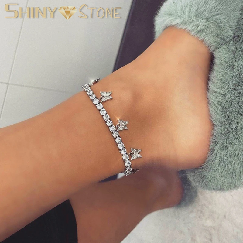

5MM Cz Tennis Butterfl Anklet Rhinestone Crystal Jewelry For Women Crystal Butterfly Pendant Anklet Beach Foot Chain Bracelet