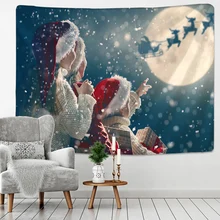 

Xmas Art Wall Hanging Tapestry Santa Claus And Snow Christmas Deer Backdrop Home Room Decoration Gift