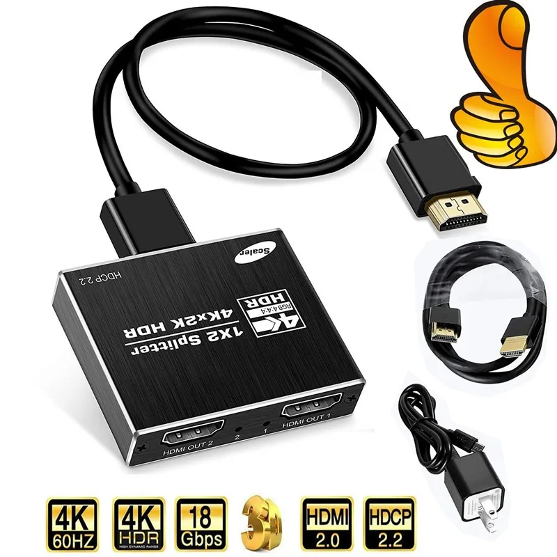 4K HDMI splitter 1x2 HDMI 2.0 splitter 1 in 2 out HDMI amplifier switch HDR, with zoom Scaler HDCP2.2 for Apple TV box
4K HDMI splitter 1x2 HDMI 2.0 splitter 1 in 2 out HDMI amplifier switch HDR, with zoom Scaler HDCP2.2 for Apple TV box