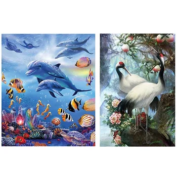 2 Set 5D Diy Diamond Painting Full Round Diamond Embroidery Cross Stitch Diamond - Dolphins & Crane 
2 Set 5D Diy Diamond Painting Full Round Diamond Embroidery Cross Stitch Diamond - Dolphins & Crane