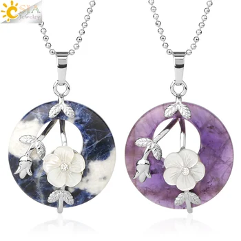 CSJA Natural Stone Round Pendants Necklaces Healing Crystal Silver-color Carved Flower Leaf Turquoises Women Trendy Jewelry G385
CSJA Natural Stone Round Pendants Necklaces Healing Crystal Silver-color Carved Flower Leaf Turquoises Women Trendy Jewelry G385