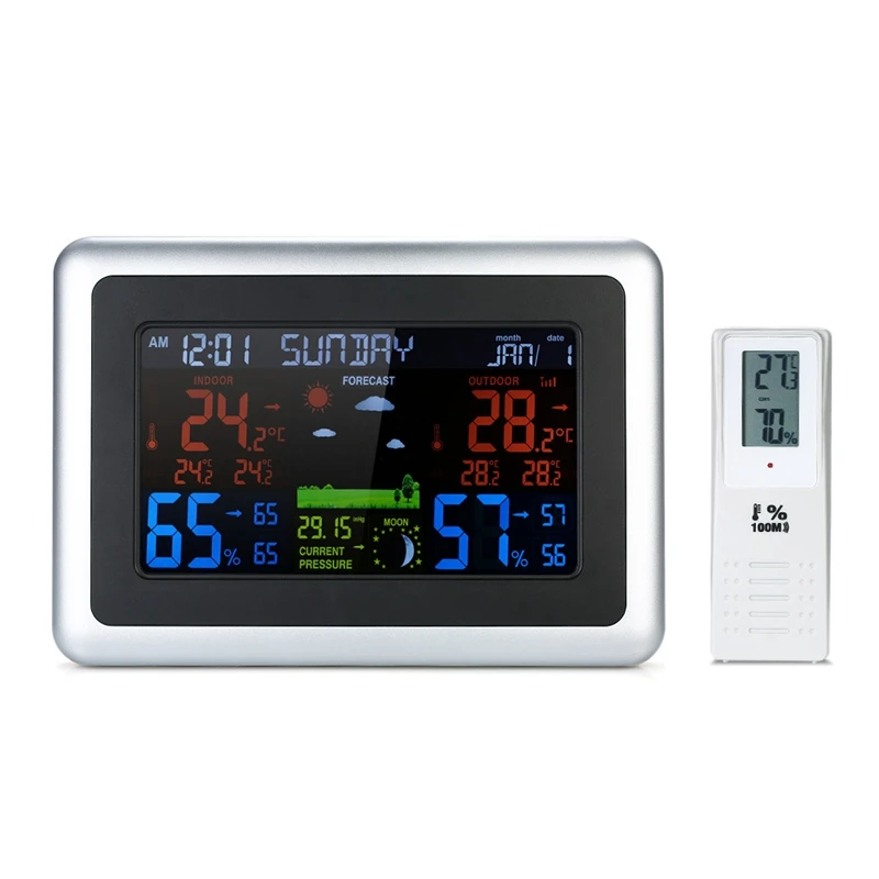 Wireless Weather Station LCD Weather Forecast Indoor Outdoor Thermometer Hygrometer with Backlight Alarm Clock Calendar 
Wireless Weather Station LCD Weather Forecast Indoor Outdoor Thermometer Hygrometer with Backlight Alarm Clock Calendar