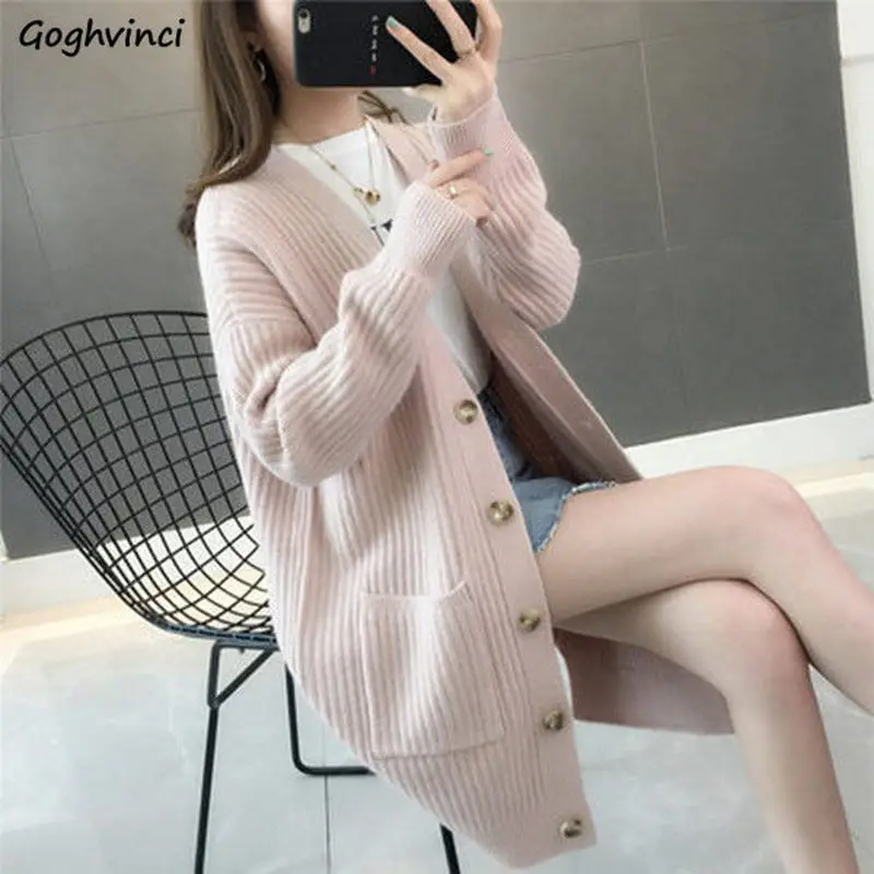 

Sweaters Women Cardigans Single Breasted Pockets Solid Womens Elegant Daily Outwear Jumper Autumn Winter Knitted Aesthetic New