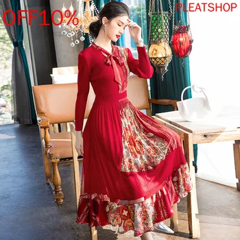 French retro large size women's dress 2020 spring new long fashion printed pleated dresses vestidos elegant dress women clothes
French retro large size women's dress 2020 spring new long fashion printed pleated dresses vestidos elegant dress women clothes