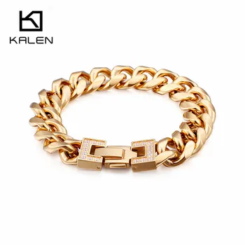 Italy Gold Stainless Steel Cuban Link Chain Bracelets For Men Fashion High Polished Zirconia Chunky Wrap Bracelet Jewelry 
Italy Gold Stainless Steel Cuban Link Chain Bracelets For Men Fashion High Polished Zirconia Chunky Wrap Bracelet Jewelry