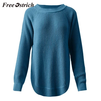 FREE OSTRICH Women's fashion round neck solid color pullover long sleeve loose personality knitted sweater hem slit sweater 2019
FREE OSTRICH Women's fashion round neck solid color pullover long sleeve loose personality knitted sweater hem slit sweater 2019