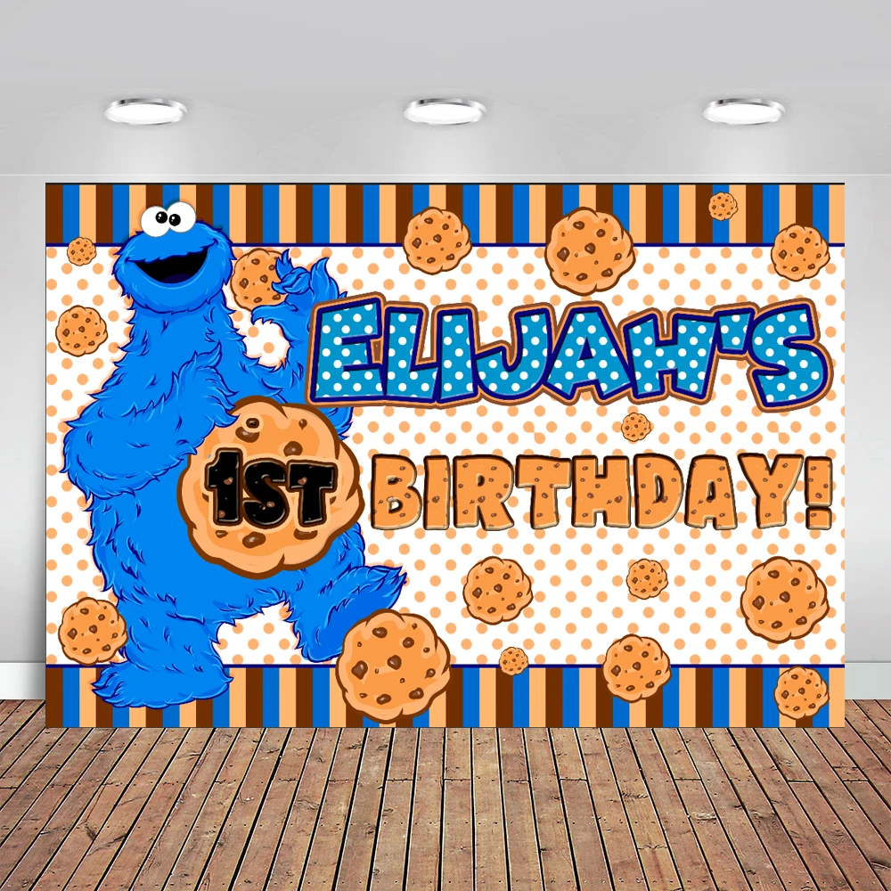 

7x5ft Happy Birthday Cookie Monsters Sesame Street Orange Blue Dots Custom Photo Background Backdrop Vinyl 220cm X 150cm