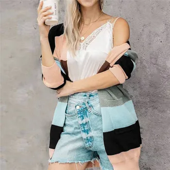 Autumn Women Casual Sweaters Loose V-neck Long Sleeve Winter Knitted Jumpers Stripe Outwear Jacket Coat With Pockets O24
Autumn Women Casual Sweaters Loose V-neck Long Sleeve Winter Knitted Jumpers Stripe Outwear Jacket Coat With Pockets O24