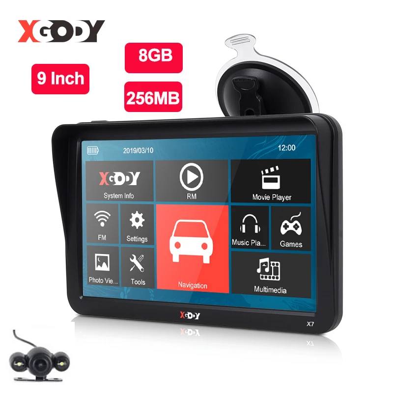 

XGODY 9'' Car Truck GPS Navigation 256MB+8GB Touch Screen Sat Nav Bluetooth Optional Free Map Russia Navitel Europe Navigator