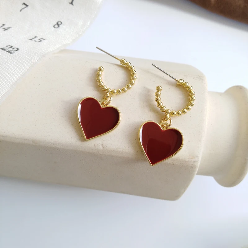 Cute Romantic Heart earrings Jewelry temperament contracted c word earring vintage wine red long stud earrings for women
Cute Romantic Heart earrings Jewelry temperament contracted c word earring vintage wine red long stud earrings for women