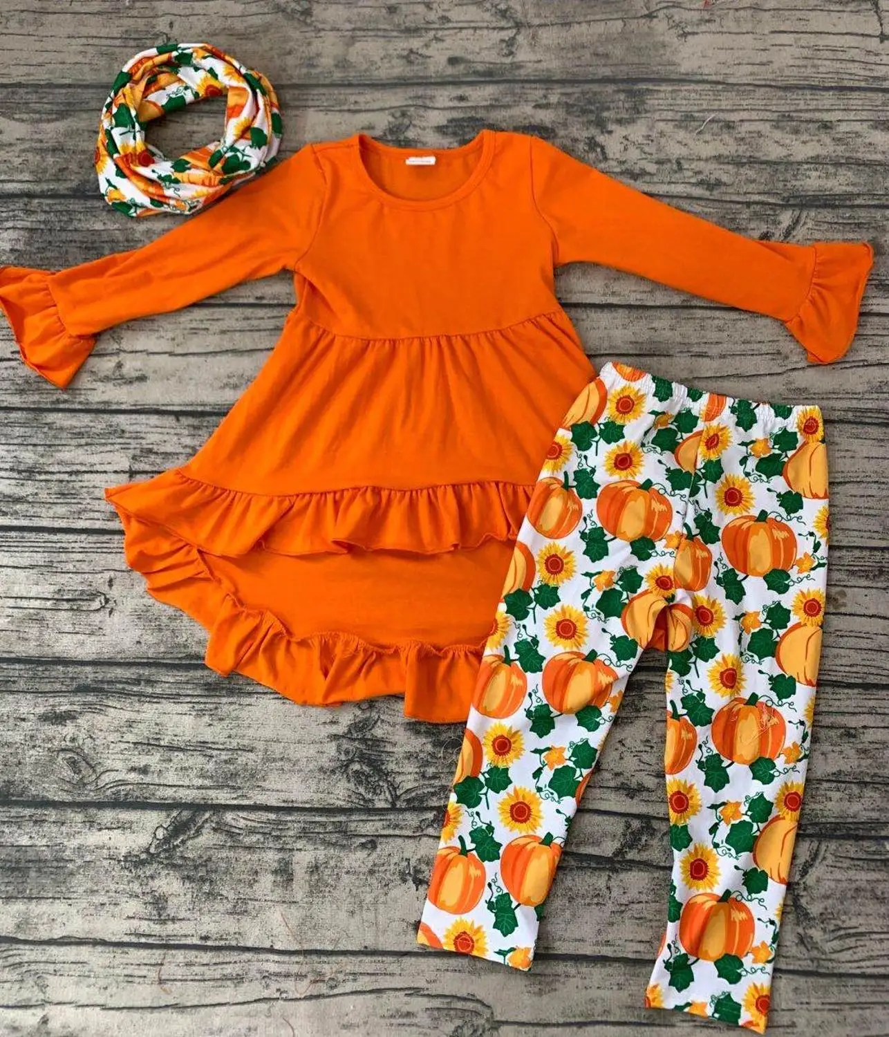 Фото Одежда для Хэллоуина оранжевое платье с длинным рукавом тыквой комплект