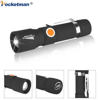 USB Rechargeable Flashlight Tail USB LED Torch Zoomable 3 Modes Flashlight Waterproof LED Flashlight with Built-in Battery Power 
USB Rechargeable Flashlight Tail USB LED Torch Zoomable 3 Modes Flashlight Waterproof LED Flashlight with Built-in Battery Power