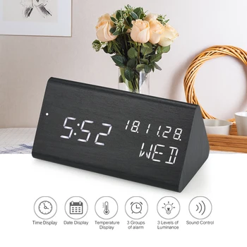 Triangular Wooden LED Digital Sound Control Alarm Clock USB/Battery Powered Dimmer Thermometer Clock 3 Alarms Weekday Alarm
Triangular Wooden LED Digital Sound Control Alarm Clock USB/Battery Powered Dimmer Thermometer Clock 3 Alarms Weekday Alarm