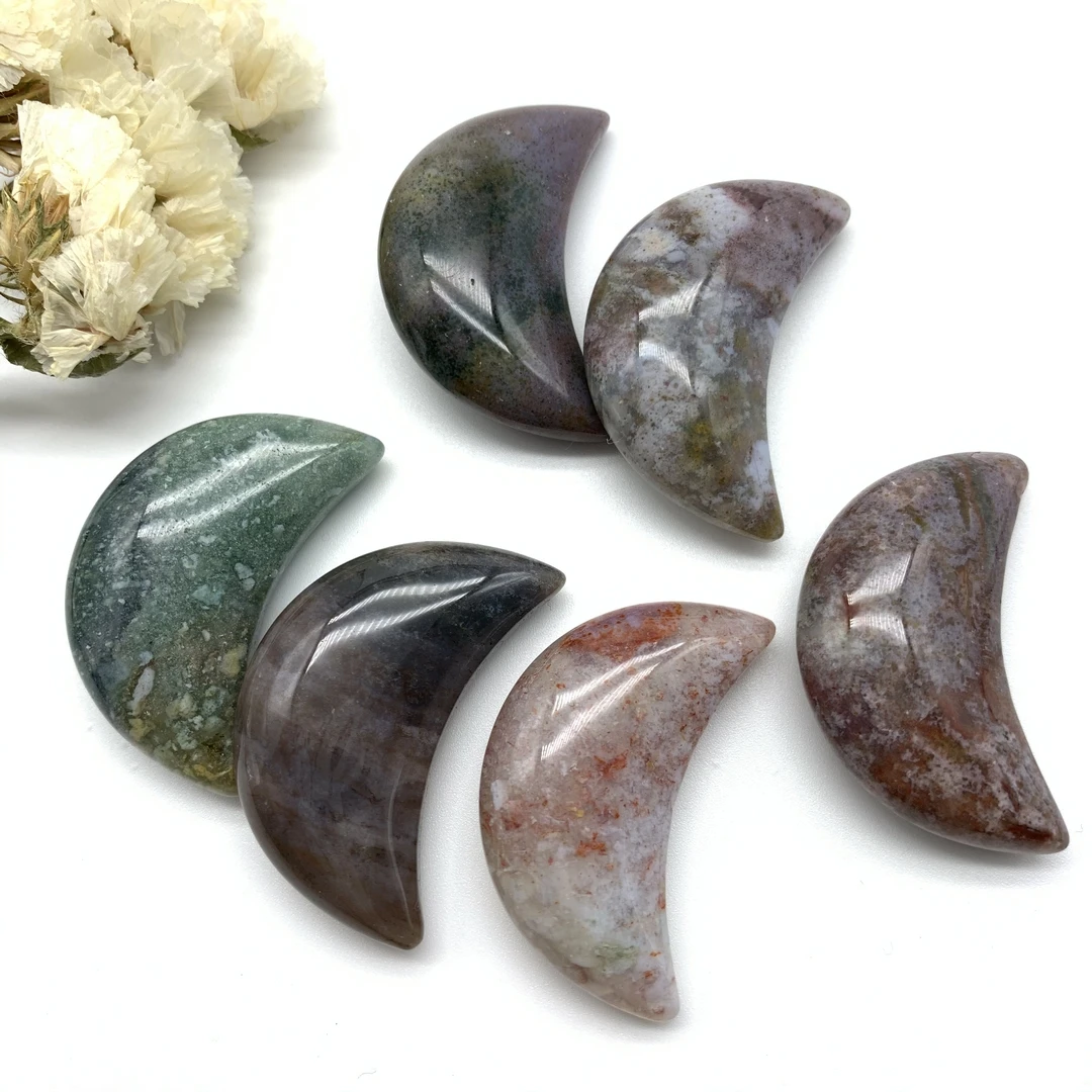 

Natural Ocean Jasper Crystal Moon Shaped Polished Smooth Stone Home Decoration Healing Gifts Crystals Meditation Stones