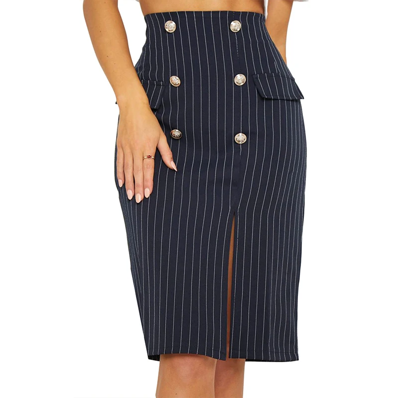 Striped Office Skirts Women Routine Knee-length Skirt Striped High Waist Bag Hip Side Split Straight Skirt
Striped Office Skirts Women Routine Knee-length Skirt Striped High Waist Bag Hip Side Split Straight Skirt
