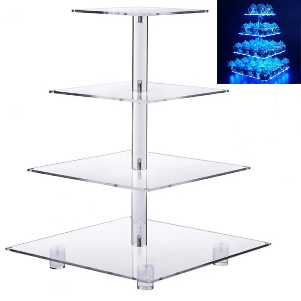 4 Tiers LED Light Cake Stand Acrylic Cake Display Stand Transparent Tray Cupcake Holder Wedding Birthday Cake Rack Decor Tools 4 Tiers LED Light Cake Stand Acrylic Cake Display Stand Transparent Tray Cupcake Holder Wedding Birthday Cake Rack Decor Tools
