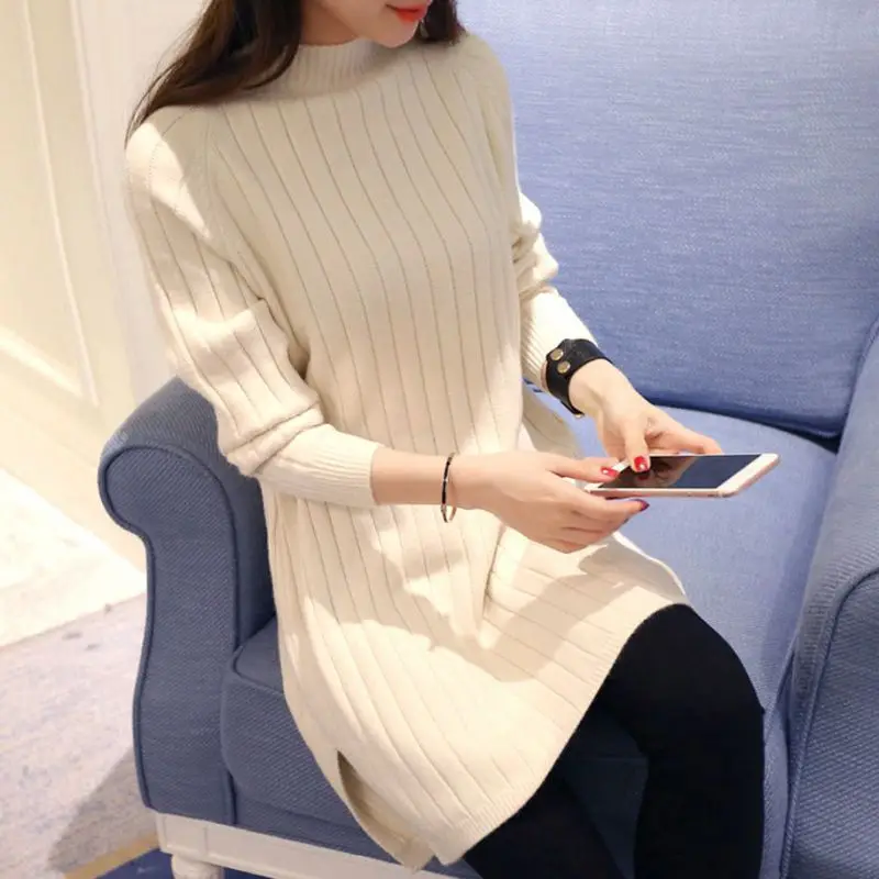 Autumn Winter Women Knitted Long Sweater Ladies Casual Long Sleeve Pullover Solid Color Base Knit Split Sweater Dress
Autumn Winter Women Knitted Long Sweater Ladies Casual Long Sleeve Pullover Solid Color Base Knit Split Sweater Dress