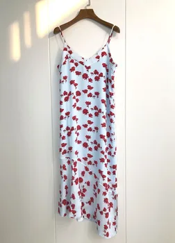 Women Sleeveless100% Silk Flower Print Irregular Dress Spaghetti StrapSexy Midi Dress Summer 
Women Sleeveless100% Silk Flower Print Irregular Dress Spaghetti StrapSexy Midi Dress Summer