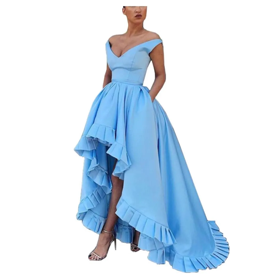 LORIE High/Low Satin Evening Dresses Long Prom Party Gowns with Lacing Packet Plus Size Custom Made 2020 Blue Celebrity Dresses