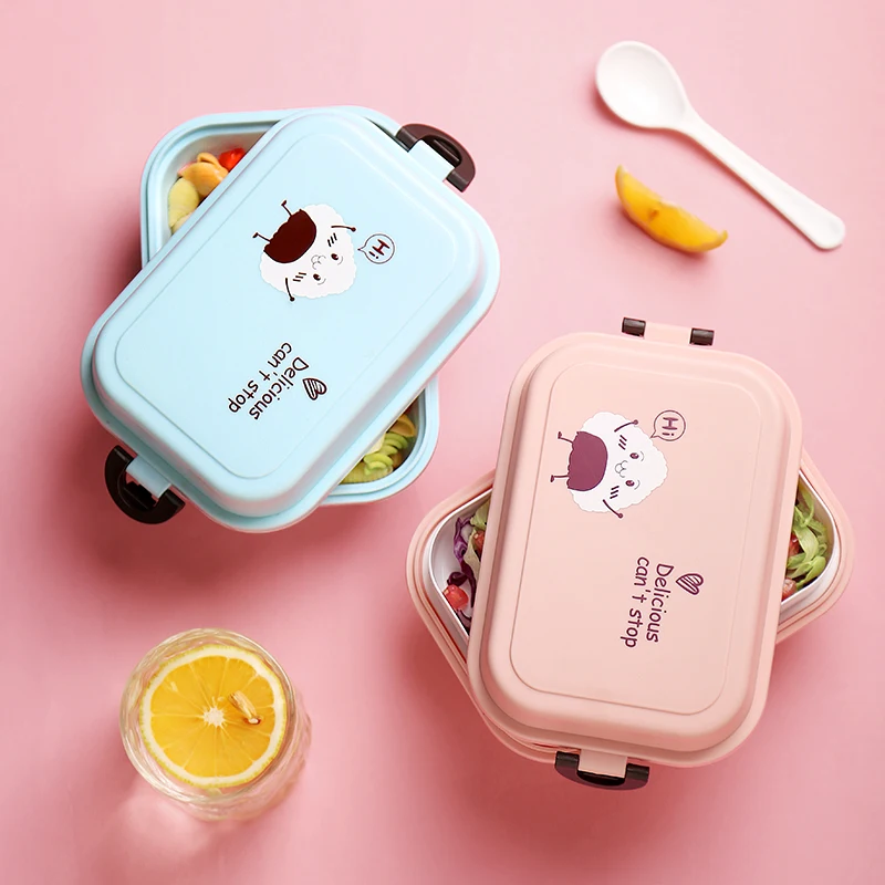 1000ml Rectangle Lunch Box Microwave Japan Bento for Kids Food Container Storage Portable School Picnic With Spoon | Дом и сад