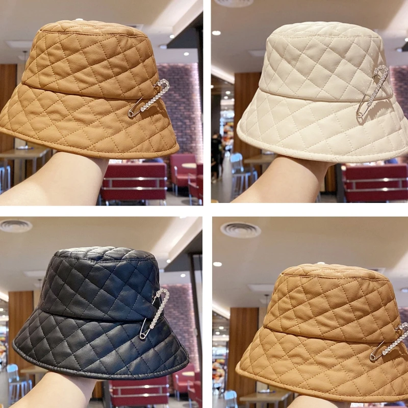 Diamond Pattern Faux Leather Bucket Hat Solid Color Rhinestone Pin Fisherman Cap X7XE
Diamond Pattern Faux Leather Bucket Hat Solid Color Rhinestone Pin Fisherman Cap X7XE