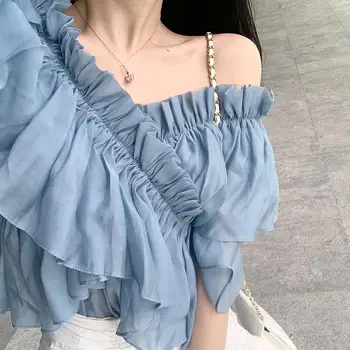 2020 Ruffles Blouse Women Sexy Slash Neck Shoulderless Short Sleeve Ladies Shirts Spring 2020 Korean Fasion Female Tops G1513
2020 Ruffles Blouse Women Sexy Slash Neck Shoulderless Short Sleeve Ladies Shirts Spring 2020 Korean Fasion Female Tops G1513