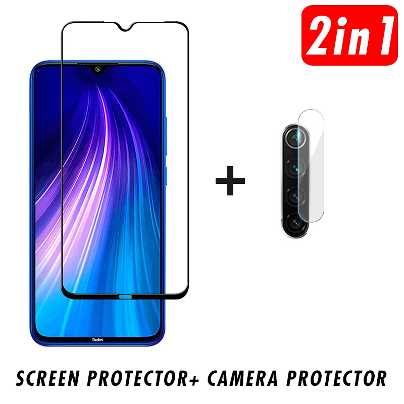 2 в 1 9D телефон объектив Защитное стекло для экрана протектор Redmi Note 8 камера