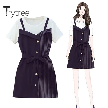 Trytree 2020 Summer Women Casual Dress Loose Fake two pieces Patchwork Stripe Fashion Dress Mini Belt Button Elegant Dress
Trytree 2020 Summer Women Casual Dress Loose Fake two pieces Patchwork Stripe Fashion Dress Mini Belt Button Elegant Dress