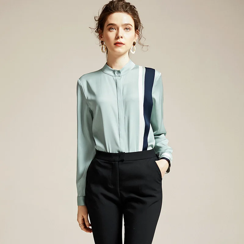 95% Natural Silk Women Blouses 2020 Early Spring High Street Striped Stand Collar Blusas Mujer De Moda Women Shirts long sleeve
95% Natural Silk Women Blouses 2020 Early Spring High Street Striped Stand Collar Blusas Mujer De Moda Women Shirts long sleeve