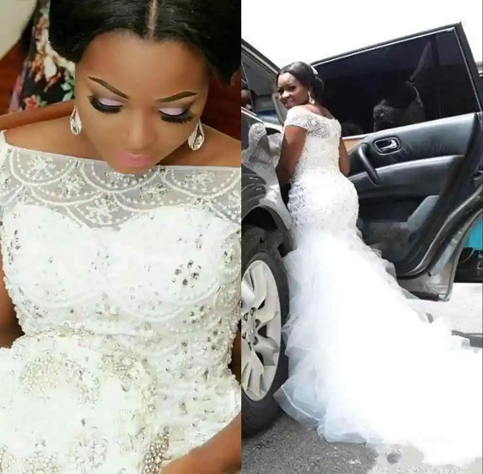 Plus Size Arabic Nigerian Wedding Dresses Mermaid Luxury Beading Pearls Sheer Bateau Short Sleeves Chapel Train Tulle Bridal
Plus Size Arabic Nigerian Wedding Dresses Mermaid Luxury Beading Pearls Sheer Bateau Short Sleeves Chapel Train Tulle Bridal