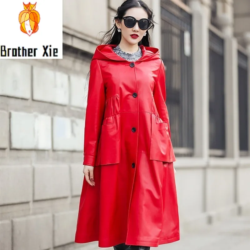 Designer New Genuine Leather Woemns Cloak Loose Hooded Coats Long Sleeve Single Breasted Sheepskin Medium Length Trench Coats
Designer New Genuine Leather Woemns Cloak Loose Hooded Coats Long Sleeve Single Breasted Sheepskin Medium Length Trench Coats
